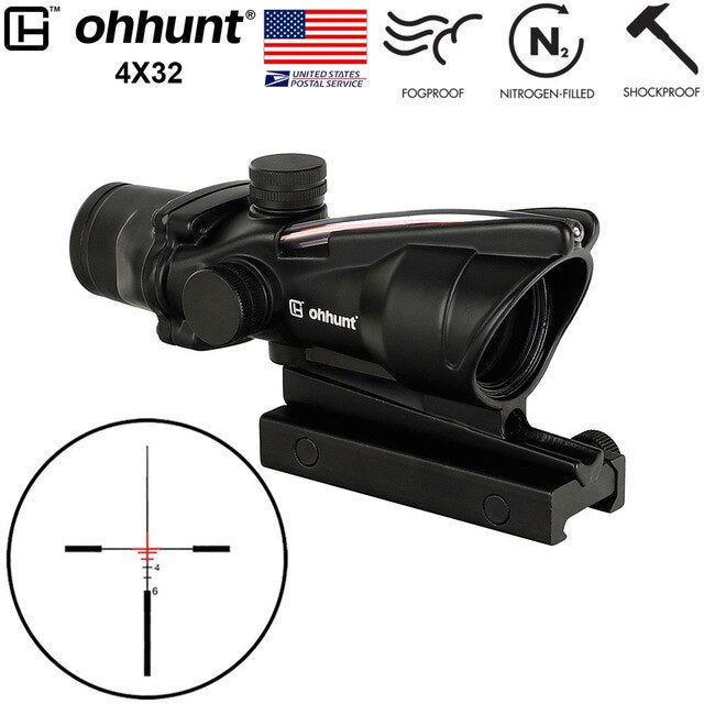 SHIP FROM USA ohhunt 4x32 Hunting RifleScopes Red or Green Glass Etched Reticle Real Fiber Optics Rifle Scope