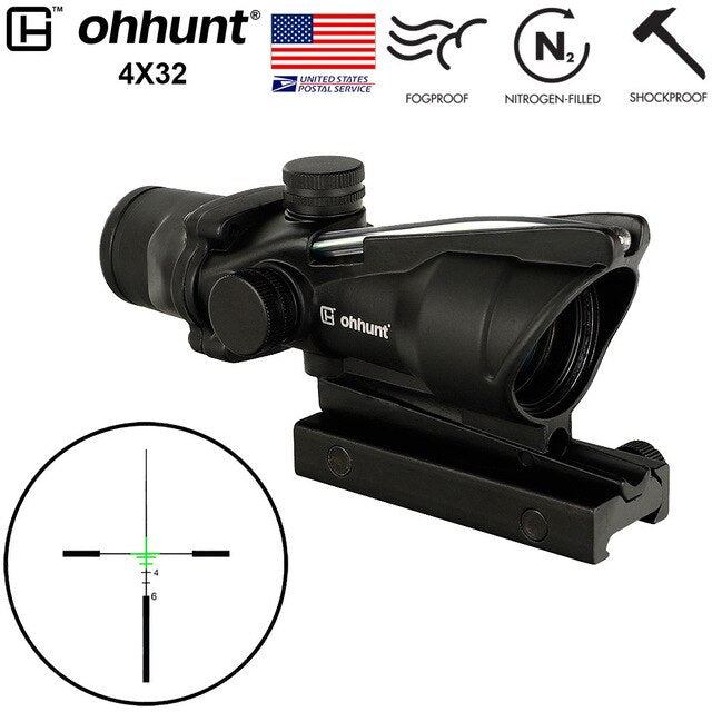 SHIP FROM USA ohhunt 4x32 Hunting RifleScopes Red or Green Glass Etched Reticle Real Fiber Optics Rifle Scope