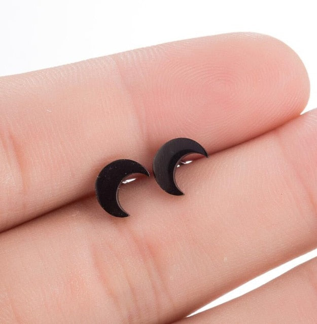 SMJEL Stainless Steel Earrings Geometric Women Men Hip hop Black Star Moon Stud Earring Fashion Jewelry Best Gift for Friend