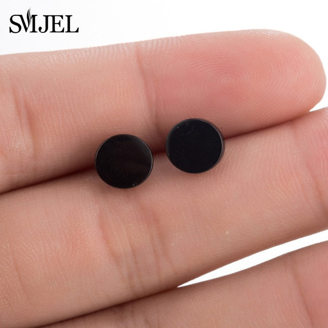 SMJEL Stainless Steel Earrings Geometric Women Men Hip hop Black Star Moon Stud Earring Fashion Jewelry Best Gift for Friend