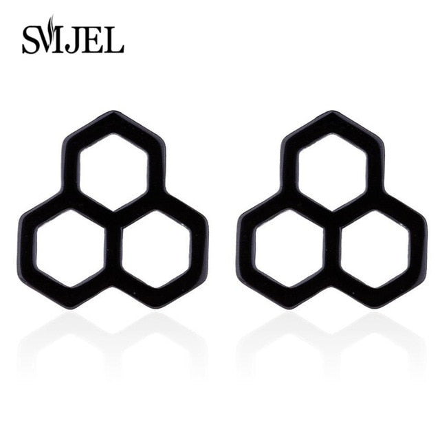 SMJEL Stainless Steel Earrings Geometric Women Men Hip hop Black Star Moon Stud Earring Fashion Jewelry Best Gift for Friend