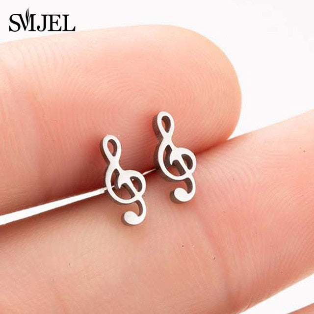 SMJEL Stainless Steel Earrings Geometric Women Men Hip hop Black Star Moon Stud Earring Fashion Jewelry Best Gift for Friend
