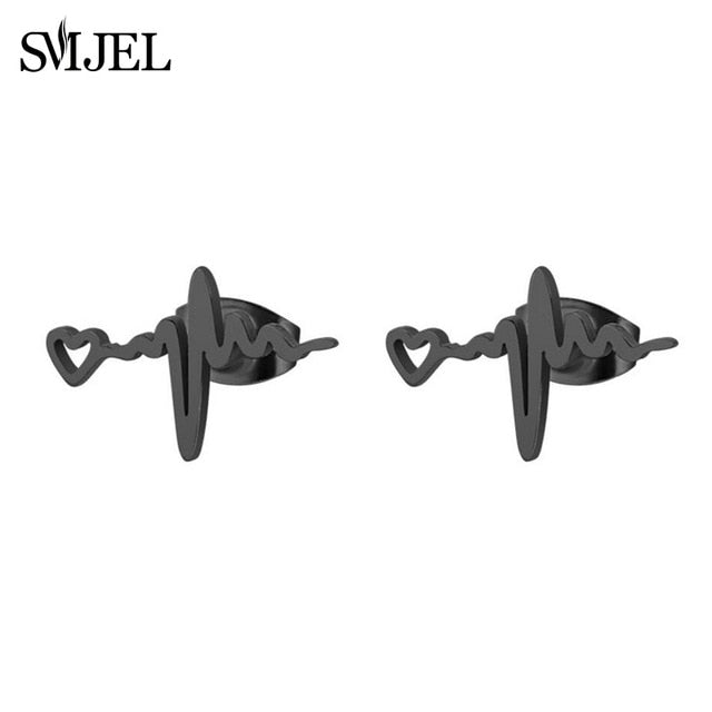 SMJEL Stainless Steel Earrings Geometric Women Men Hip hop Black Star Moon Stud Earring Fashion Jewelry Best Gift for Friend