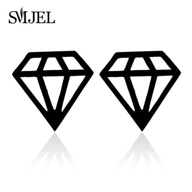 SMJEL Stainless Steel Earrings Geometric Women Men Hip hop Black Star Moon Stud Earring Fashion Jewelry Best Gift for Friend