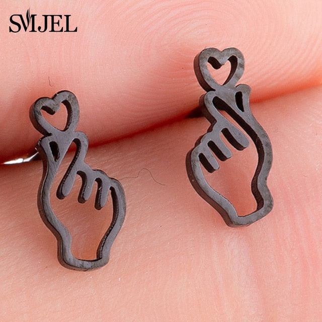 SMJEL Stainless Steel Earrings Geometric Women Men Hip hop Black Star Moon Stud Earring Fashion Jewelry Best Gift for Friend