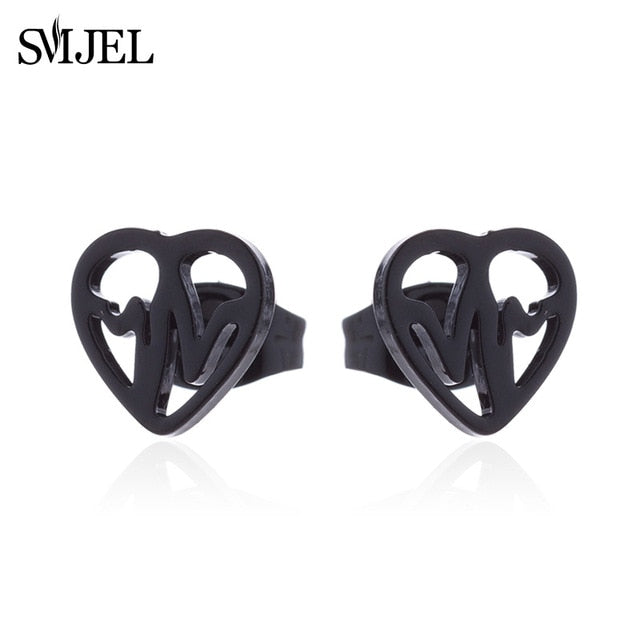 SMJEL Stainless Steel Earrings Geometric Women Men Hip hop Black Star Moon Stud Earring Fashion Jewelry Best Gift for Friend