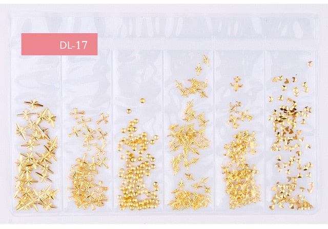 Star Month Hollow Gold and Silver Nail Art Metal Shell 3D Nail Decoration Studs Rhinestones Nail Art Design Charms Stone 1 Bag