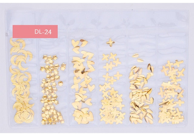 Star Month Hollow Gold and Silver Nail Art Metal Shell 3D Nail Decoration Studs Rhinestones Nail Art Design Charms Stone 1 Bag