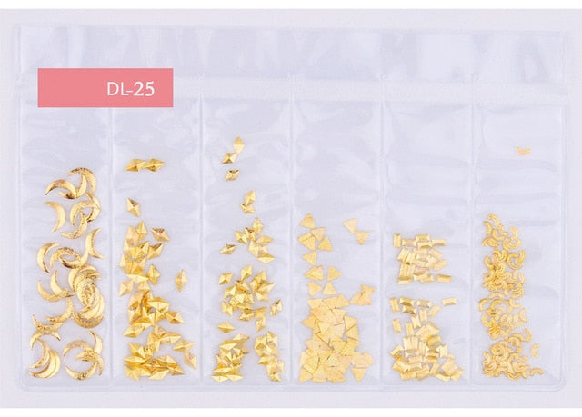 Star Month Hollow Gold and Silver Nail Art Metal Shell 3D Nail Decoration Studs Rhinestones Nail Art Design Charms Stone 1 Bag