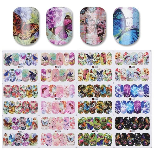 12 Designs Nail Stickers Set Mixed Floral Geometric Nail Art Water Transfer Decals Sliders Flower Leaves Manicures Decoration