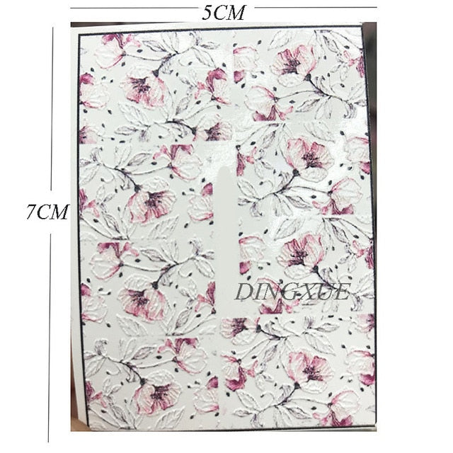 1pc 3D Acrylic Engraved Nail Sticker Embossed White&Pink Color Flower Water Decals Empaistic Nail Water Slide Decals Z0342
