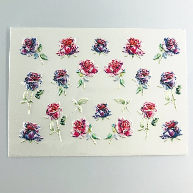 1pc 3D Acrylic Engraved Nail Sticker Embossed White&Pink Color Flower Water Decals Empaistic Nail Water Slide Decals Z0342