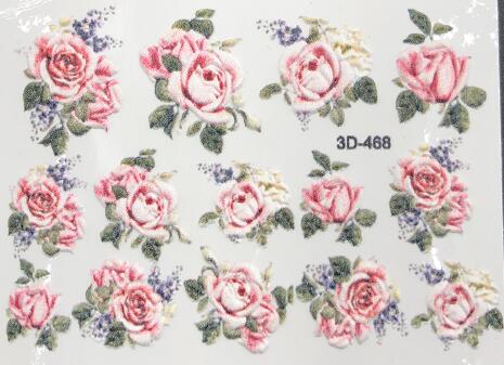 1pc 3D Acrylic Engraved Nail Sticker Embossed White&Pink Color Flower Water Decals Empaistic Nail Water Slide Decals Z0342
