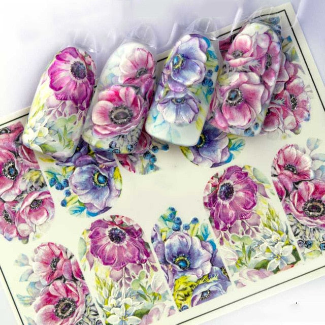 1pc 3D Acrylic Engraved Nail Sticker Embossed White&Pink Color Flower Water Decals Empaistic Nail Water Slide Decals Z0342