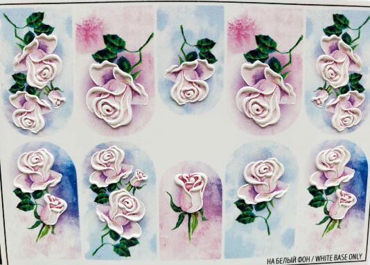 1pc 3D Acrylic Engraved Nail Sticker Embossed White&Pink Color Flower Water Decals Empaistic Nail Water Slide Decals Z0342