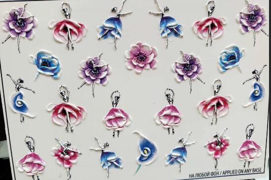 1pc 3D Acrylic Engraved Nail Sticker Embossed White&Pink Color Flower Water Decals Empaistic Nail Water Slide Decals Z0342