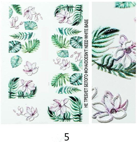 1pc 3D Acrylic Engraved Nail Sticker Embossed White&Pink Color Flower Water Decals Empaistic Nail Water Slide Decals Z0342