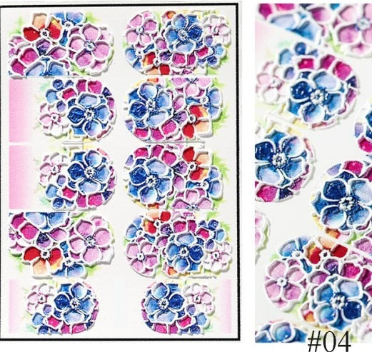 1pc 3D Acrylic Engraved Nail Sticker Embossed White&Pink Color Flower Water Decals Empaistic Nail Water Slide Decals Z0342