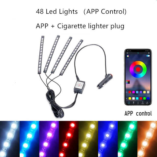 Car Decoration Light Interior Atmosphere Light RGB LED Strip Light With USB Wireless Remote Music Control Multiple Modes
