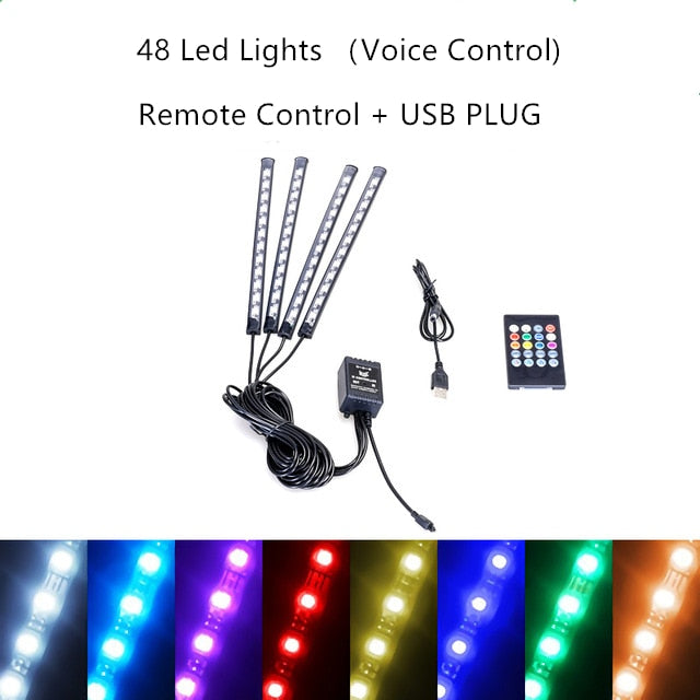 Car Decoration Light Interior Atmosphere Light RGB LED Strip Light With USB Wireless Remote Music Control Multiple Modes