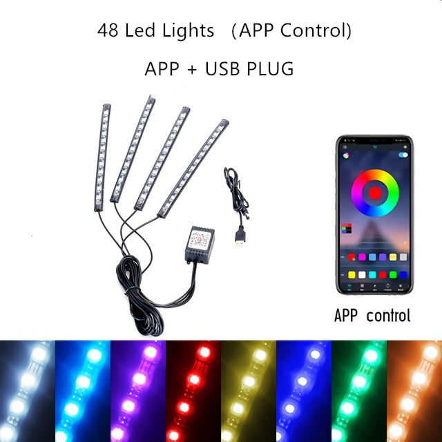 Car Decoration Light Interior Atmosphere Light RGB LED Strip Light With USB Wireless Remote Music Control Multiple Modes