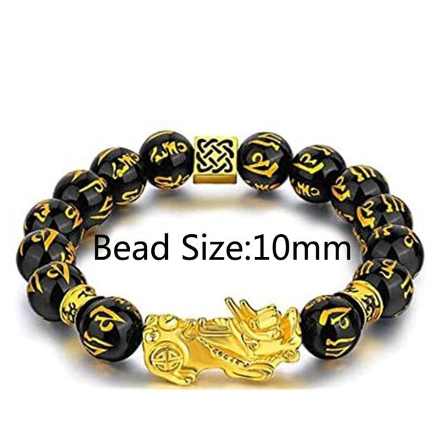 Unisex Men Bracelet Lucky Buddha Obsidian Stone Bead Bracelets Chinese FengShui Pi Xiu Color Changing Wristband Wealth Bracelet