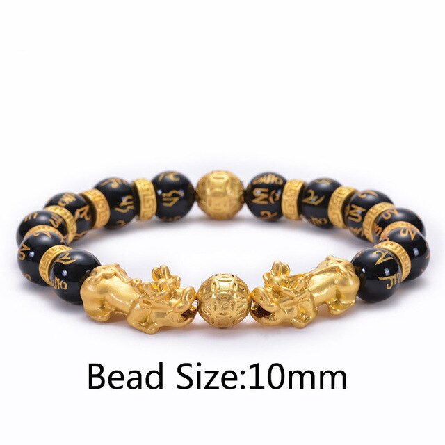 Unisex Men Bracelet Lucky Buddha Obsidian Stone Bead Bracelets Chinese FengShui Pi Xiu Color Changing Wristband Wealth Bracelet