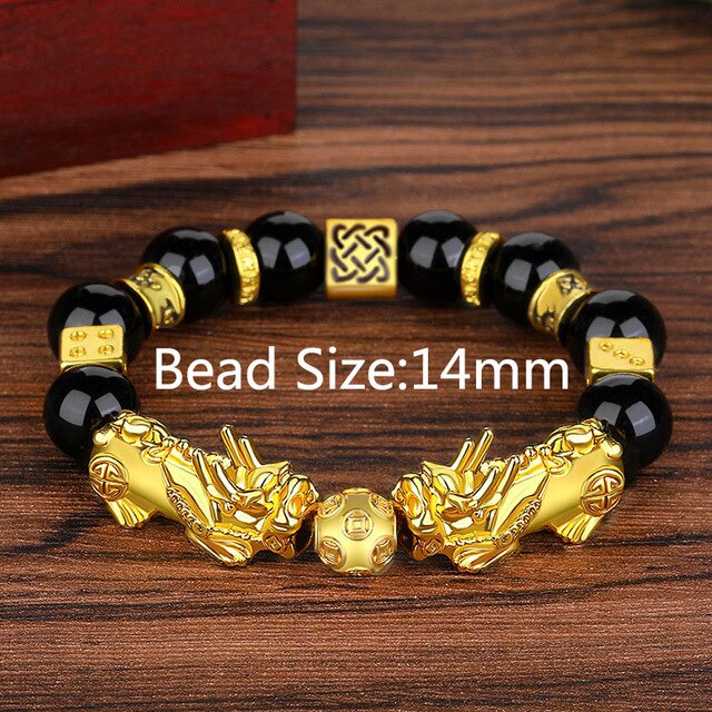 Unisex Men Bracelet Lucky Buddha Obsidian Stone Bead Bracelets Chinese FengShui Pi Xiu Color Changing Wristband Wealth Bracelet
