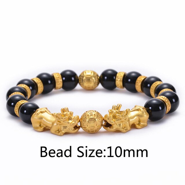 Unisex Men Bracelet Lucky Buddha Obsidian Stone Bead Bracelets Chinese FengShui Pi Xiu Color Changing Wristband Wealth Bracelet