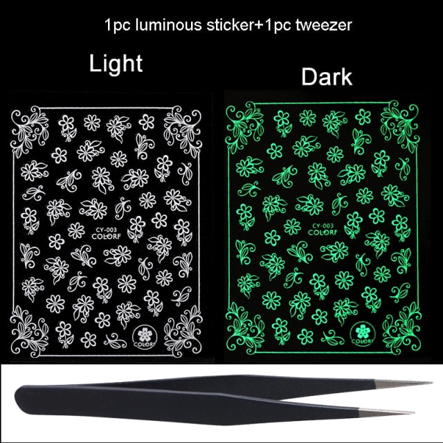 Luminous Effect 3D Leaf Flower Design Hallowee Nail Art Shinning Glitter Nail Art Sticker Decoration Manicures Tips Tool  Summer