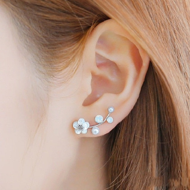 2020 New Fashion Simulated Pearls Pendient Angel Wings Leaf Feather Flowers Stud Earrings For Women Wedding Jewelry