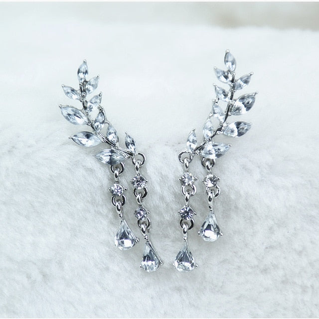 2020 New Fashion Simulated Pearls Pendient Angel Wings Leaf Feather Flowers Stud Earrings For Women Wedding Jewelry