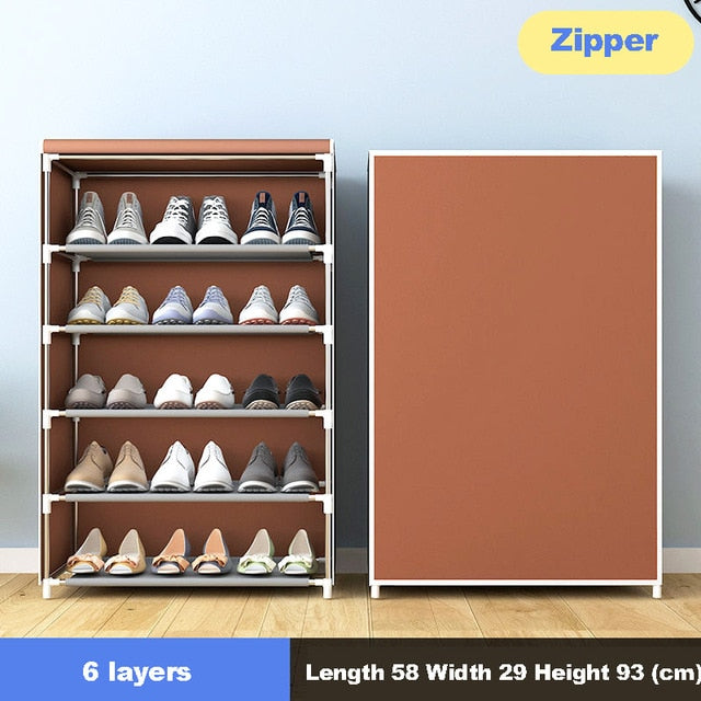 Simple Multilayer Shoe Rack Nonwoven Storage Closet Home Dorm Entryway Space-saving Shoe Stand Holder Shoe Cabinet with Zipper