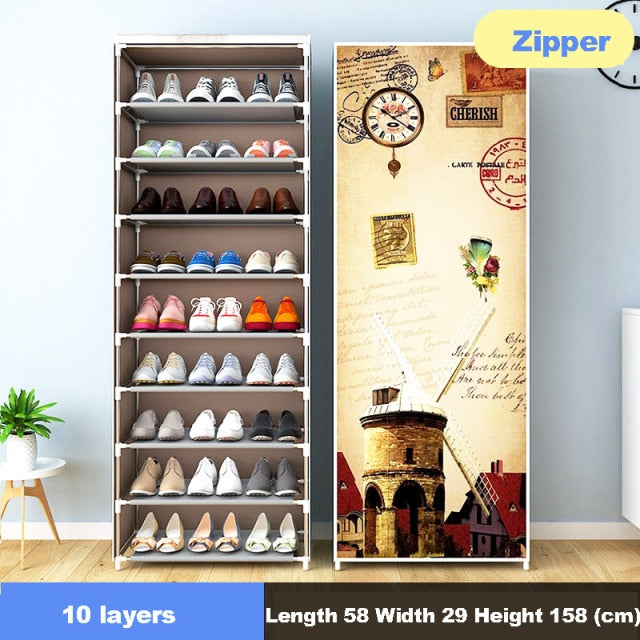 Simple Multilayer Shoe Rack Nonwoven Storage Closet Home Dorm Entryway Space-saving Shoe Stand Holder Shoe Cabinet with Zipper