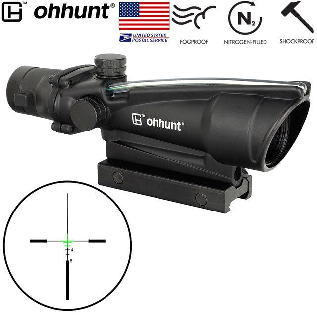 SHIP FROM USA ohhunt 3.5X35 Tactical Real Optics Fiber Scope BDC Chevron Horseshoe Glass Etched Green Reticle Sights
