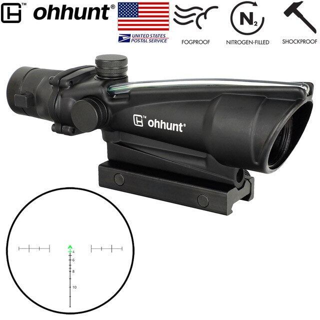 SHIP FROM USA ohhunt 3.5X35 Tactical Real Optics Fiber Scope BDC Chevron Horseshoe Glass Etched Green Reticle Sights