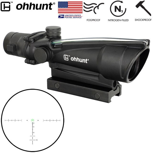 SHIP FROM USA ohhunt 3.5X35 Tactical Real Optics Fiber Scope BDC Chevron Horseshoe Glass Etched Green Reticle Sights