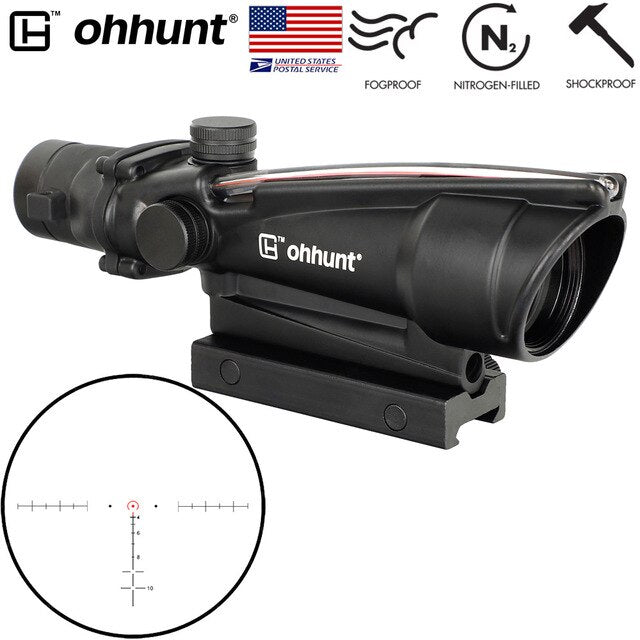 SHIP FROM USA ohhunt 3.5X35 Tactical Real Optics Fiber Scope BDC Chevron Horseshoe Glass Etched Red Reticle for hunting