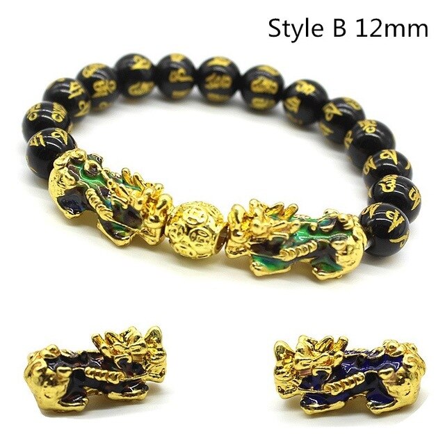 Men's Bracelet Feng Shui Obsidian with Gold-Plating Pi Xiu Bracelet Men Wealth Brave Jewelry