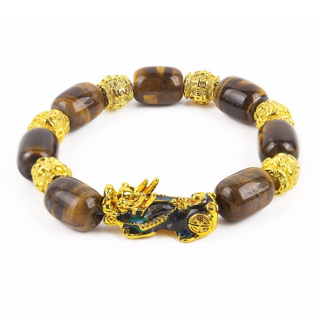 Men's Bracelet Feng Shui Obsidian with Gold-Plating Pi Xiu Bracelet Men Wealth Brave Jewelry