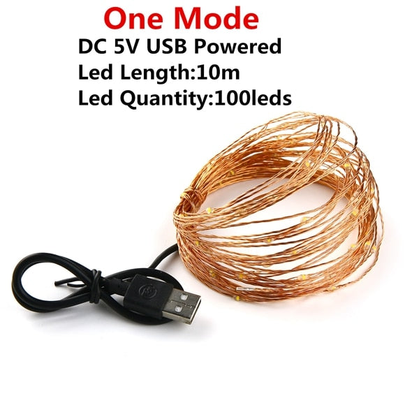 Led String Light 5/10M/20M 50/100/200LED USB 8Mode Remote Control Lights Fairy garlands Wedding Christmas Holiday Decor lamps