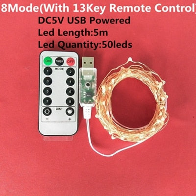 Led String Light 5/10M/20M 50/100/200LED USB 8Mode Remote Control Lights Fairy garlands Wedding Christmas Holiday Decor lamps