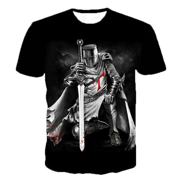Knights Templar 3D Printed O-Neck T-shirt Men's Fashion Casual Short Sleeve T-shirt Knights Templar Streetwear Harajuku Tee Tops