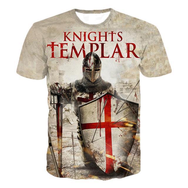 Knights Templar 3D Printed O-Neck T-shirt Men's Fashion Casual Short Sleeve T-shirt Knights Templar Streetwear Harajuku Tee Tops