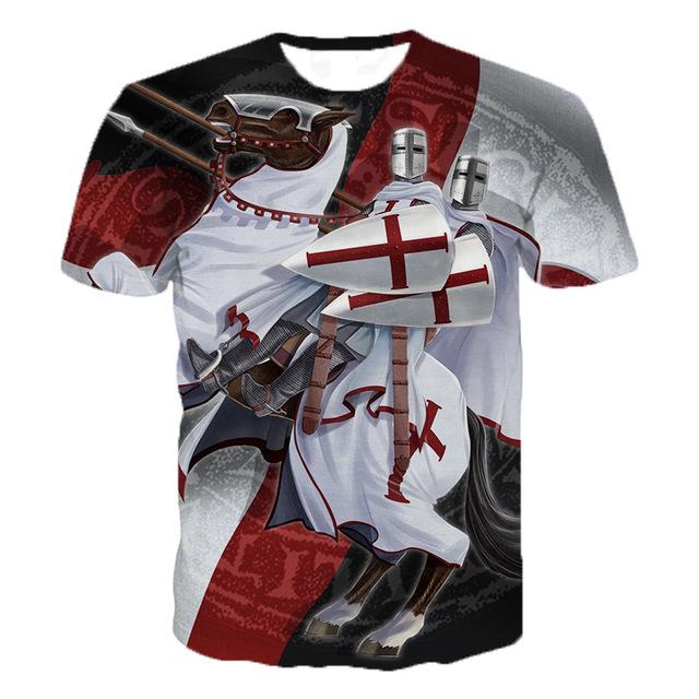 Knights Templar 3D Printed O-Neck T-shirt Men's Fashion Casual Short Sleeve T-shirt Knights Templar Streetwear Harajuku Tee Tops