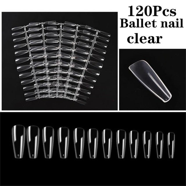 100pcs/box Full Cover Fake Nail Artificial Press on Long Ballerina Clear/Natural/white False Coffin Nails Art Tips Manicure Tool