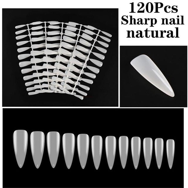 100pcs/box Full Cover Fake Nail Artificial Press on Long Ballerina Clear/Natural/white False Coffin Nails Art Tips Manicure Tool