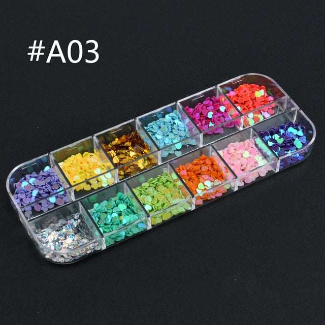 12 Grids Charm 3D Nail Flakes Butterfly Shape Laser Glitter Sequins Holographic Nail Art Decorations Manicure DIY Tips