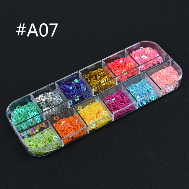 12 Grids Charm 3D Nail Flakes Butterfly Shape Laser Glitter Sequins Holographic Nail Art Decorations Manicure DIY Tips