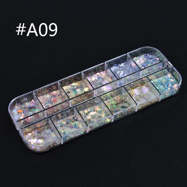 12 Grids Charm 3D Nail Flakes Butterfly Shape Laser Glitter Sequins Holographic Nail Art Decorations Manicure DIY Tips
